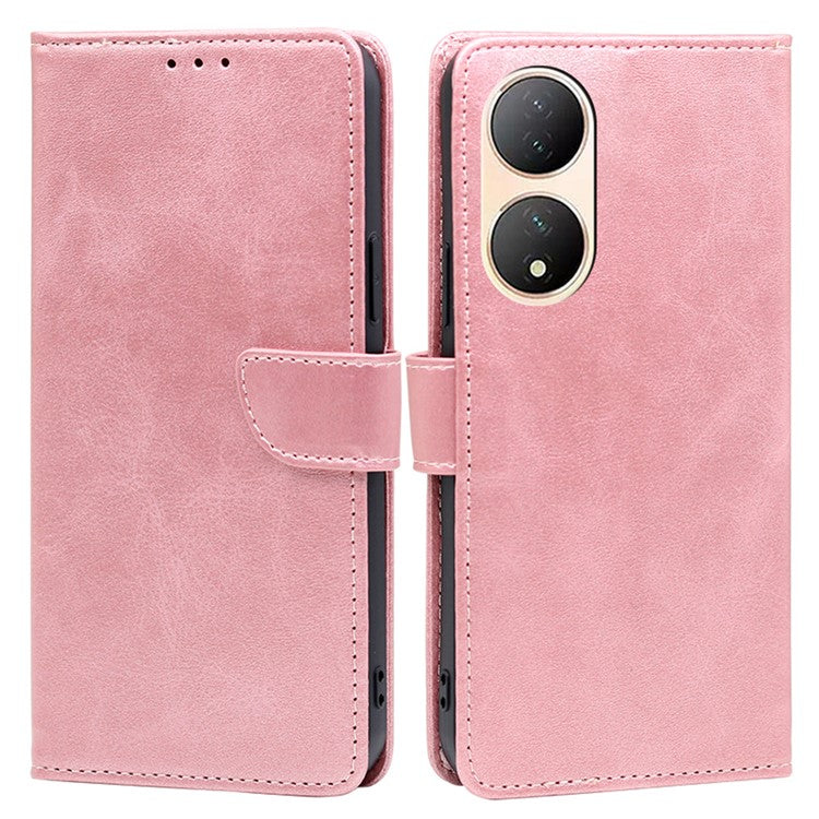 For vivo Y100 5G Flip Wallet Case PU Leather Calf Texture Stand Phone Cover - Rose Gold