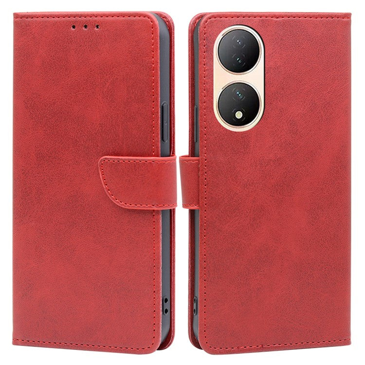 For vivo Y100 5G Flip Wallet Case PU Leather Calf Texture Stand Phone Cover - Red