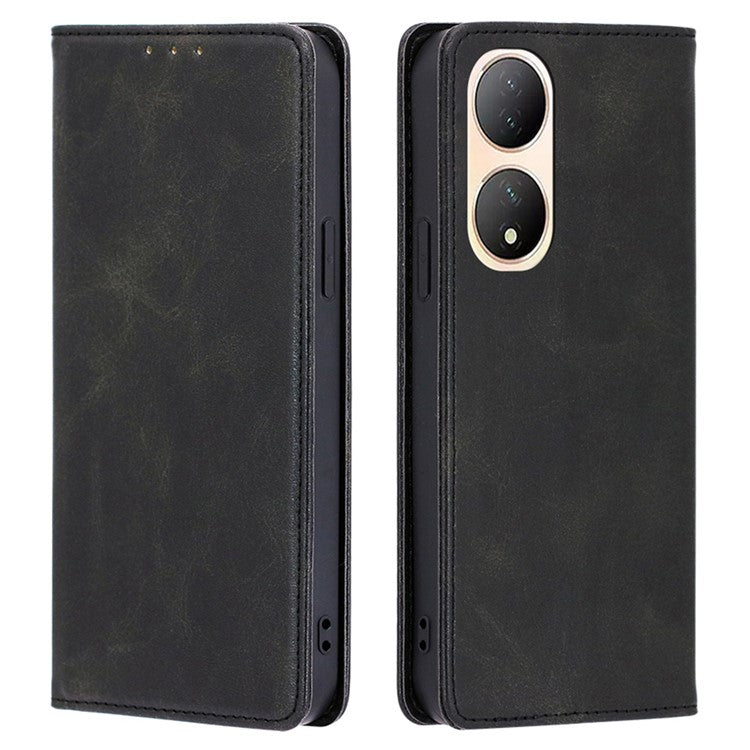 For vivo Y100 5G PU Leather+TPU Wallet Stand Phone Magnetic Closing Case Calf Texture Cover - Black