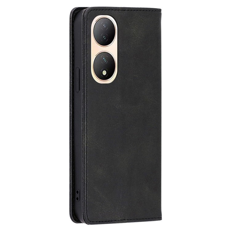 For vivo Y100 5G PU Leather+TPU Wallet Stand Phone Magnetic Closing Case Calf Texture Cover - Black