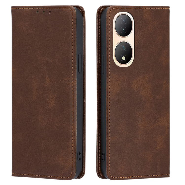 For vivo Y100 5G PU Leather+TPU Wallet Stand Phone Magnetic Closing Case Calf Texture Cover - Brown