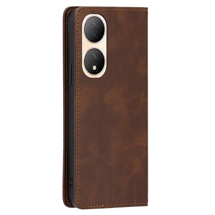 For vivo Y100 5G PU Leather+TPU Wallet Stand Phone Magnetic Closing Case Calf Texture Cover - Brown