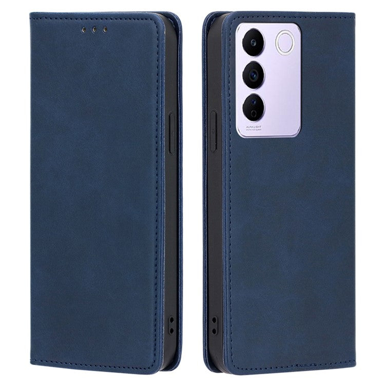 For vivo S16e 5G PU Leather Anti-drop Wallet Stand Phone Case Calf Texture Magnetic Closing Cover - Sapphire