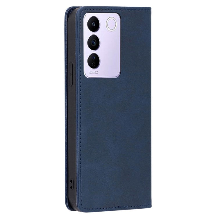 For vivo S16e 5G PU Leather Anti-drop Wallet Stand Phone Case Calf Texture Magnetic Closing Cover - Sapphire