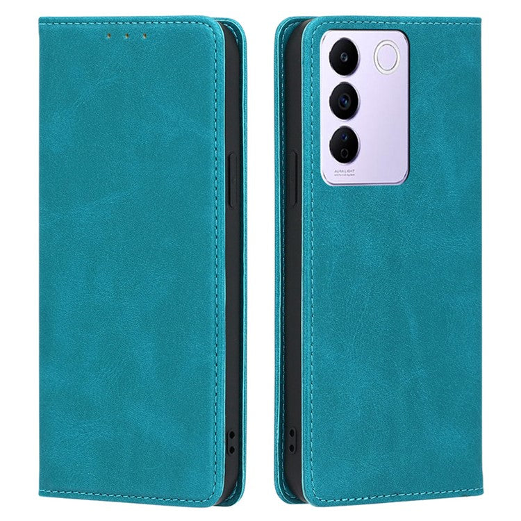 For vivo S16e 5G PU Leather Anti-drop Wallet Stand Phone Case Calf Texture Magnetic Closing Cover - Baby Blue