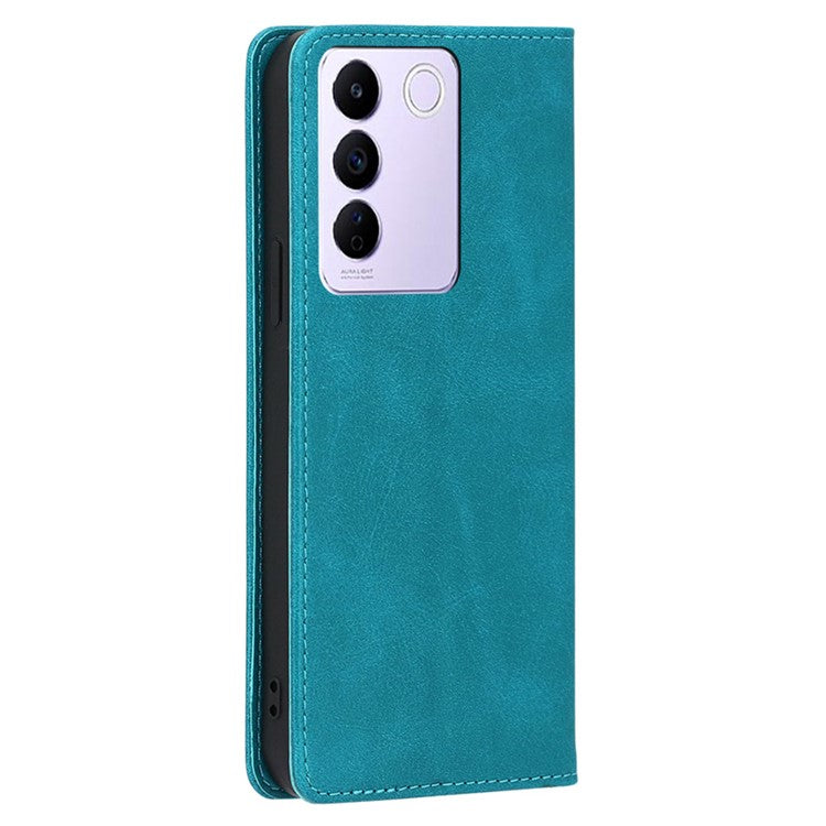 For vivo S16e 5G PU Leather Anti-drop Wallet Stand Phone Case Calf Texture Magnetic Closing Cover - Baby Blue