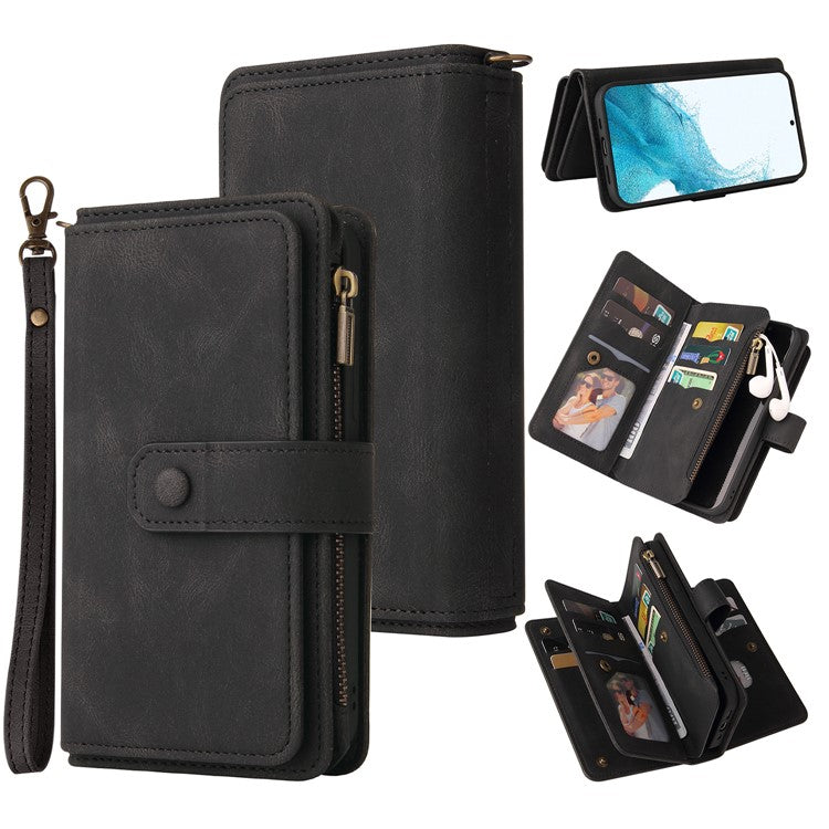 For Samsung Galaxy A54 5G Multiple Card Slots Phone Cover KT Multi-Functional Series-2 Zipper Pocket PU Leather Case - Black