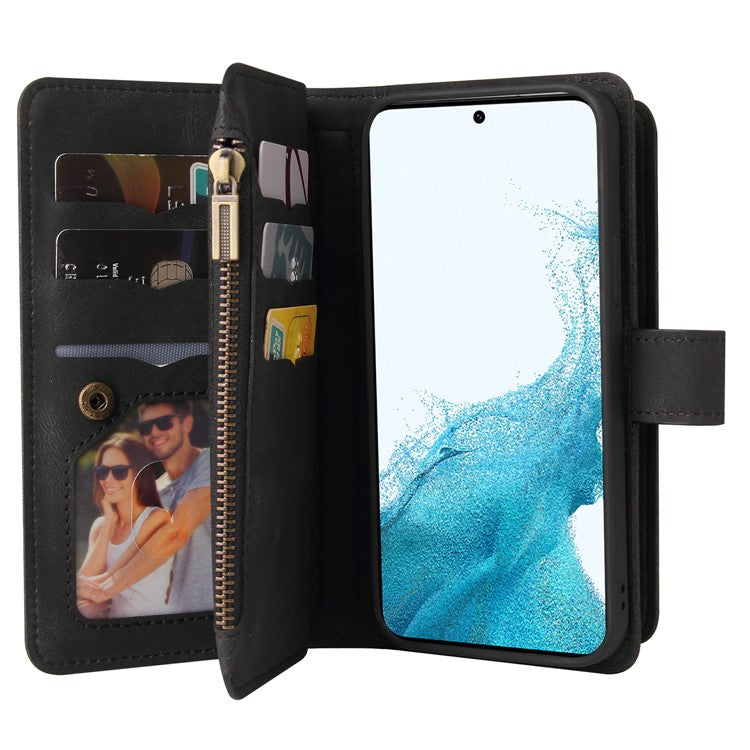 For Samsung Galaxy A54 5G Multiple Card Slots Phone Cover KT Multi-Functional Series-2 Zipper Pocket PU Leather Case - Black