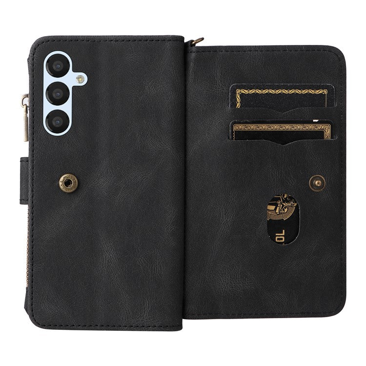 For Samsung Galaxy A54 5G Multiple Card Slots Phone Cover KT Multi-Functional Series-2 Zipper Pocket PU Leather Case - Black