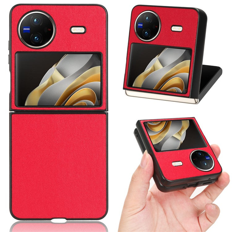 For vivo X Flip Shockproof Case PU Leather Coated PC Phone Shell Anti-Drop Smartphone Cover - Red