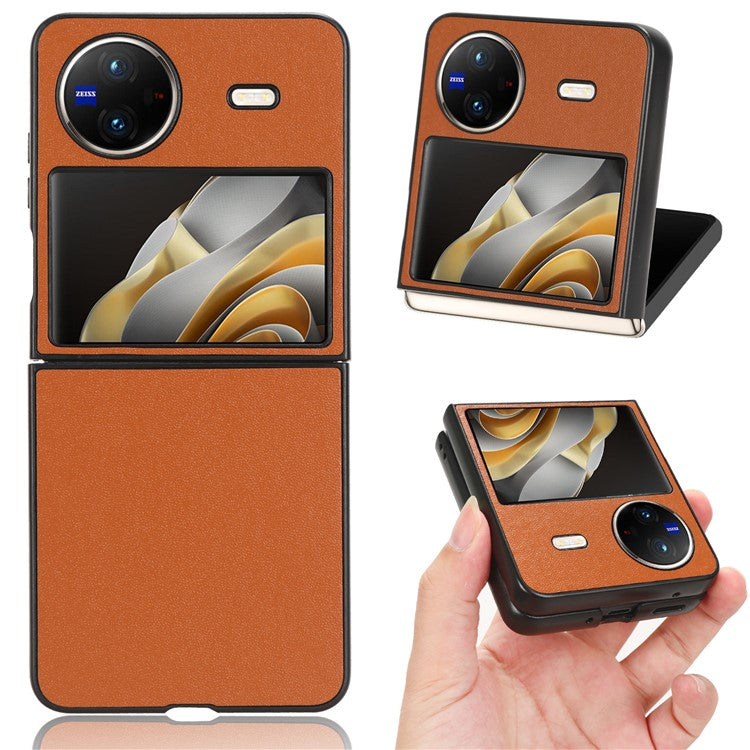 For vivo X Flip Shockproof Case PU Leather Coated PC Phone Shell Anti-Drop Smartphone Cover - Brown