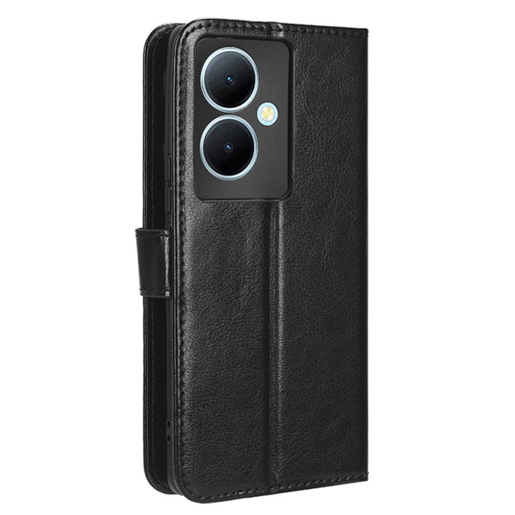 Shockproof Case for vivo Y78+ 5G / Y78 5G / V29 Lite 5G Crazy Horse Texture Stand Wallet PU Leather Phone Flip Cover - Black