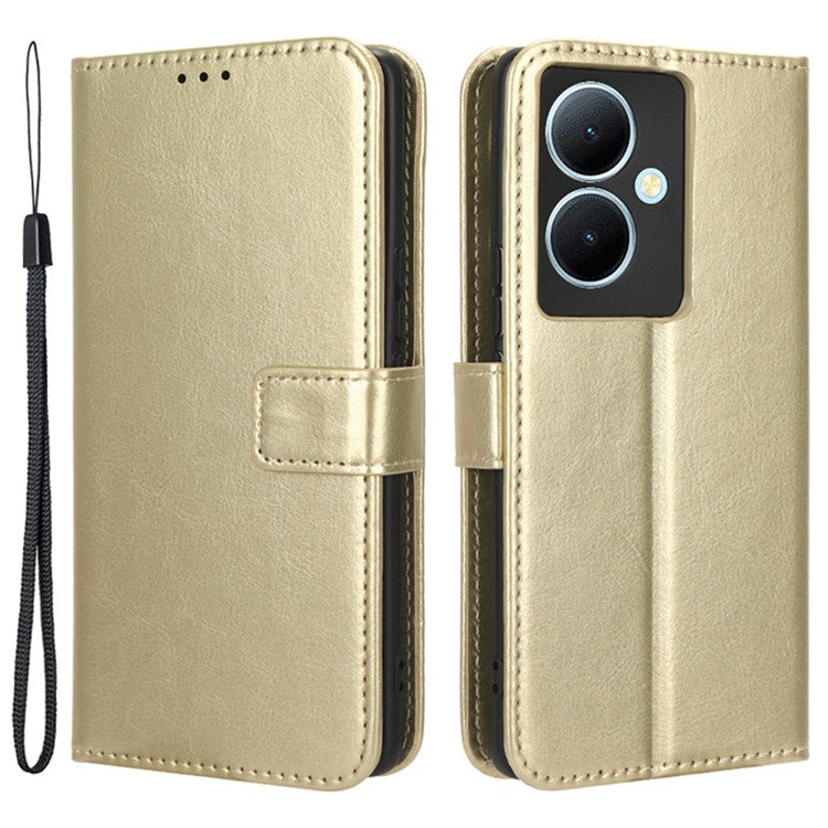 Shockproof Case for vivo Y78+ 5G / Y78 5G / V29 Lite 5G Crazy Horse Texture Stand Wallet PU Leather Phone Flip Cover - Gold