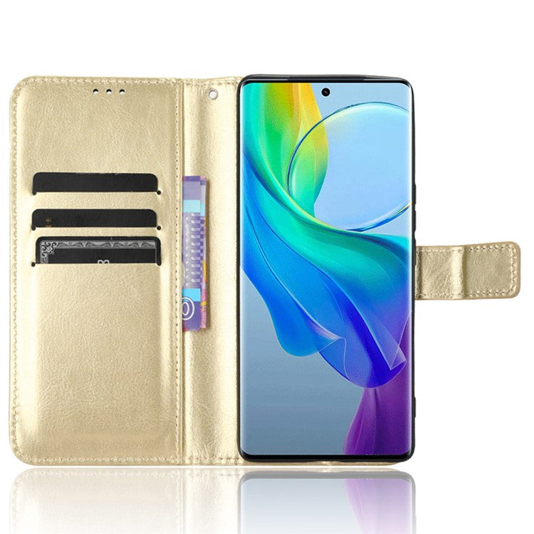 Shockproof Case for vivo Y78+ 5G / Y78 5G / V29 Lite 5G Crazy Horse Texture Stand Wallet PU Leather Phone Flip Cover - Gold