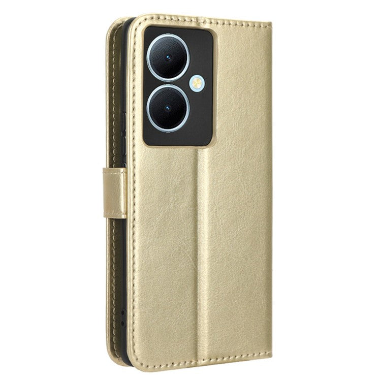 Shockproof Case for vivo Y78+ 5G / Y78 5G / V29 Lite 5G Crazy Horse Texture Stand Wallet PU Leather Phone Flip Cover - Gold