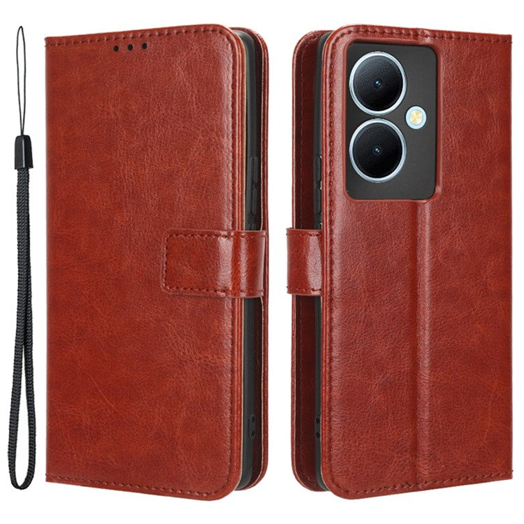 Shockproof Case for vivo Y78+ 5G / Y78 5G / V29 Lite 5G Crazy Horse Texture Stand Wallet PU Leather Phone Flip Cover - Brown