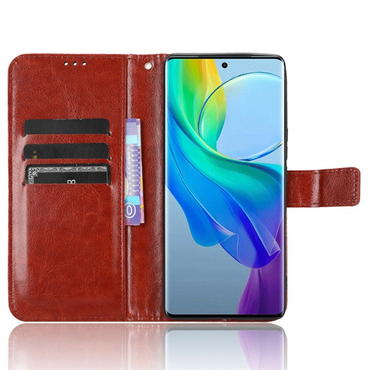 Shockproof Case for vivo Y78+ 5G / Y78 5G / V29 Lite 5G Crazy Horse Texture Stand Wallet PU Leather Phone Flip Cover - Brown