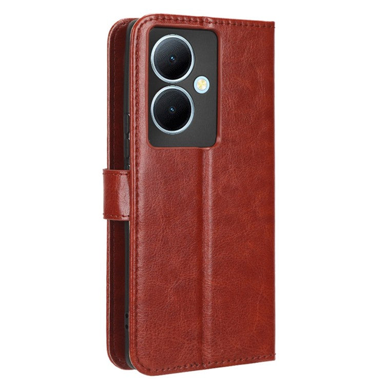 Shockproof Case for vivo Y78+ 5G / Y78 5G / V29 Lite 5G Crazy Horse Texture Stand Wallet PU Leather Phone Flip Cover - Brown