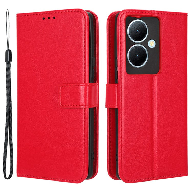 Shockproof Case for vivo Y78+ 5G / Y78 5G / V29 Lite 5G Crazy Horse Texture Stand Wallet PU Leather Phone Flip Cover - Red