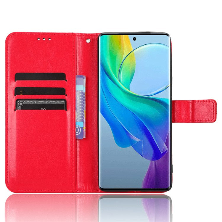 Shockproof Case for vivo Y78+ 5G / Y78 5G / V29 Lite 5G Crazy Horse Texture Stand Wallet PU Leather Phone Flip Cover - Red