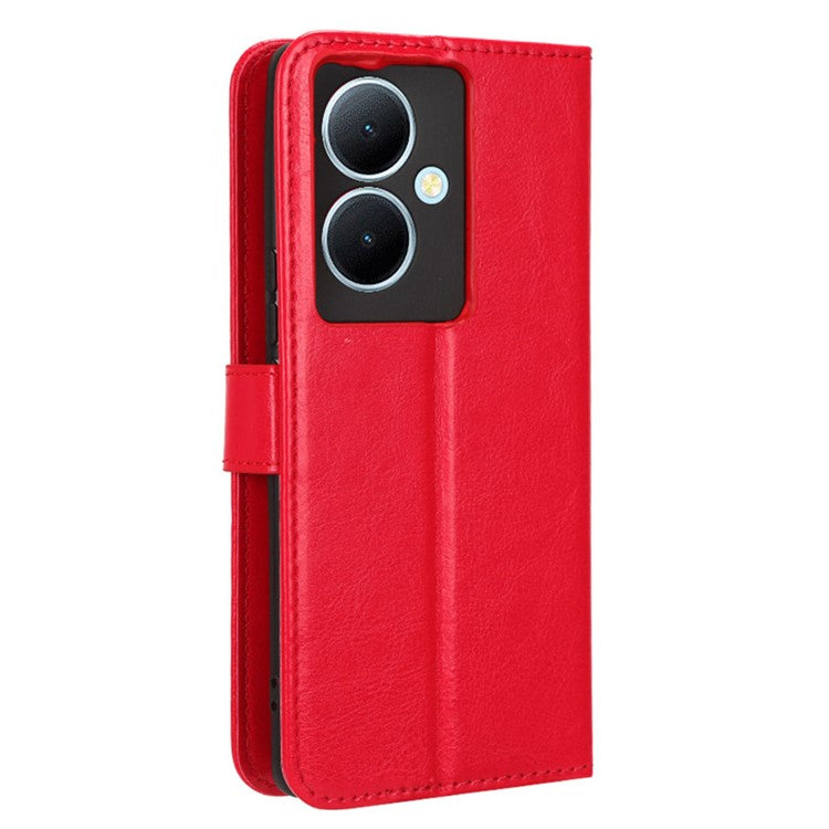 Shockproof Case for vivo Y78+ 5G / Y78 5G / V29 Lite 5G Crazy Horse Texture Stand Wallet PU Leather Phone Flip Cover - Red