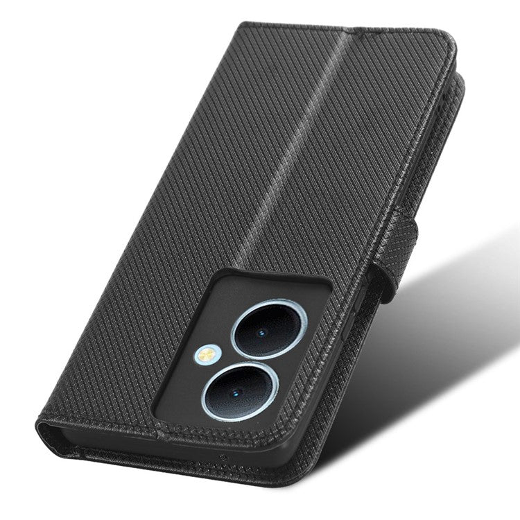 PU Leather Phone Cover for vivo Y78+ 5G / Y78 5G / V29 Lite 5G Shockproof Diamond Texture Case Stand Wallet Flip Shell - Black