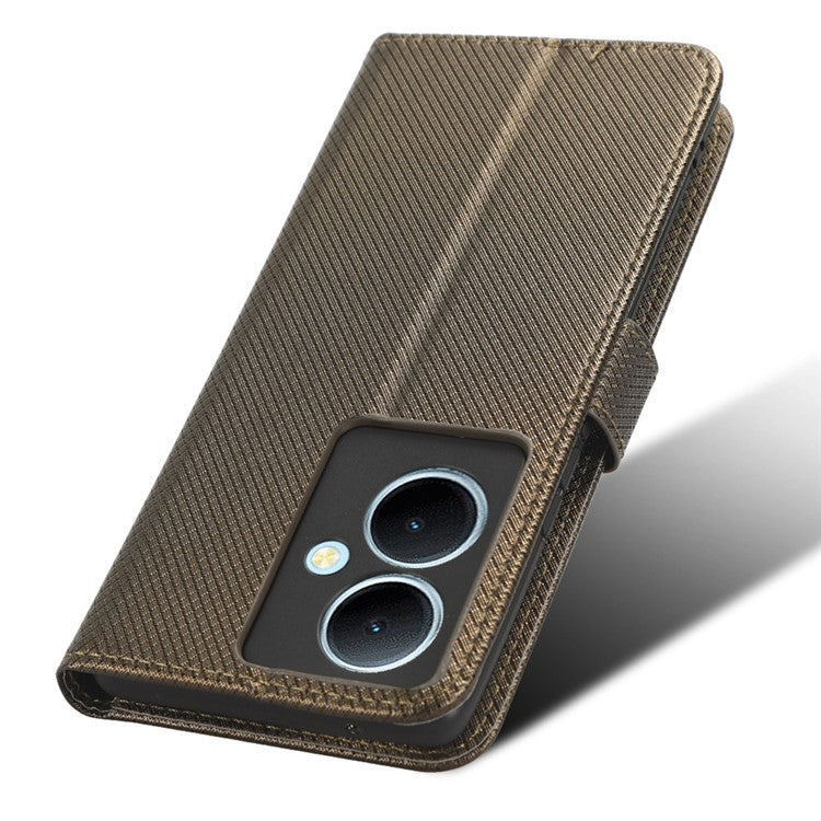 PU Leather Phone Cover for vivo Y78+ 5G / Y78 5G / V29 Lite 5G Shockproof Diamond Texture Case Stand Wallet Flip Shell - Brown