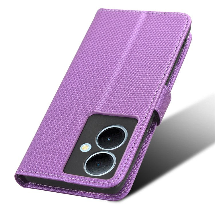 PU Leather Phone Cover for vivo Y78+ 5G / Y78 5G / V29 Lite 5G Shockproof Diamond Texture Case Stand Wallet Flip Shell - Purple