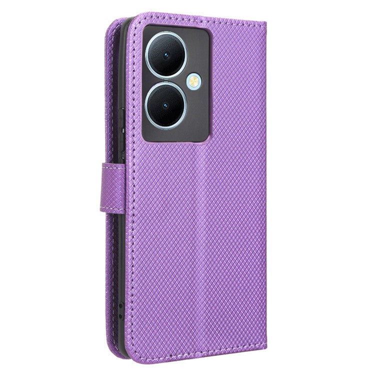 PU Leather Phone Cover for vivo Y78+ 5G / Y78 5G / V29 Lite 5G Shockproof Diamond Texture Case Stand Wallet Flip Shell - Purple