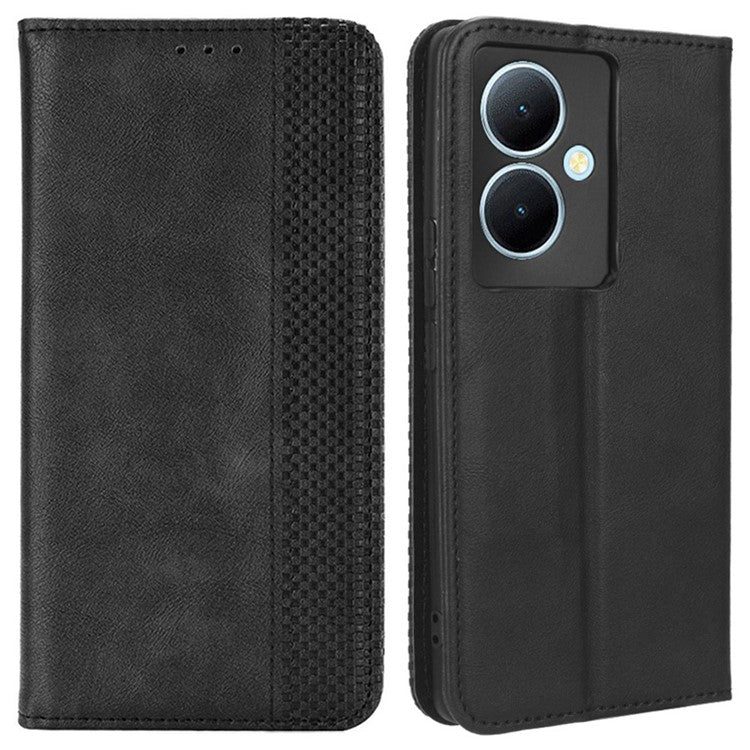 Wallet Leather Cover for vivo Y78+ 5G / Y78 5G / V29 Lite 5G Stand Wallet Retro Magnetic Closure Smartphone Case - Black