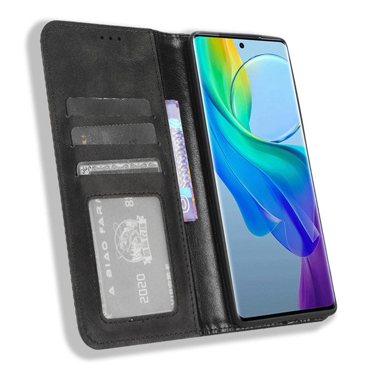 Wallet Leather Cover for vivo Y78+ 5G / Y78 5G / V29 Lite 5G Stand Wallet Retro Magnetic Closure Smartphone Case - Black