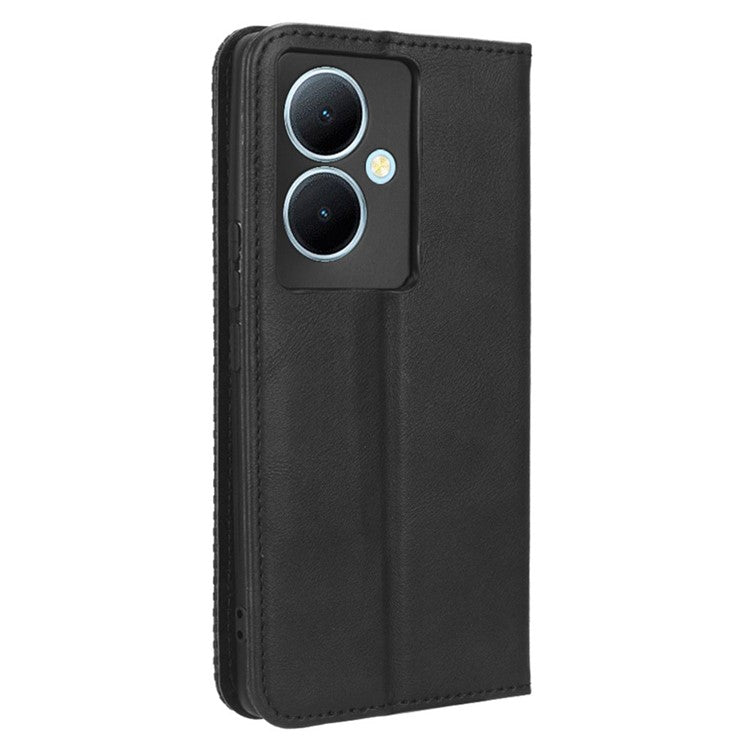 Wallet Leather Cover for vivo Y78+ 5G / Y78 5G / V29 Lite 5G Stand Wallet Retro Magnetic Closure Smartphone Case - Black