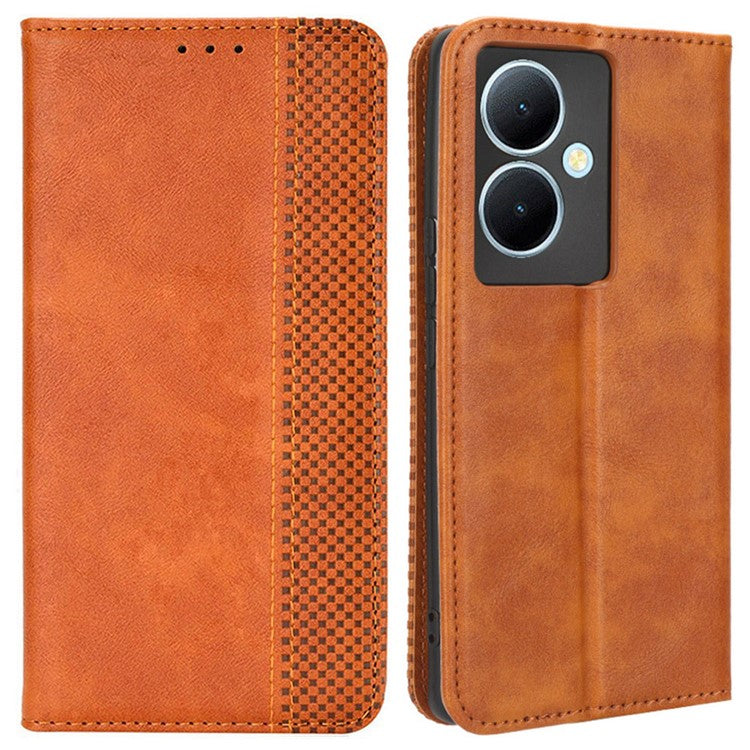 Wallet Leather Cover for vivo Y78+ 5G / Y78 5G / V29 Lite 5G Stand Wallet Retro Magnetic Closure Smartphone Case - Brown