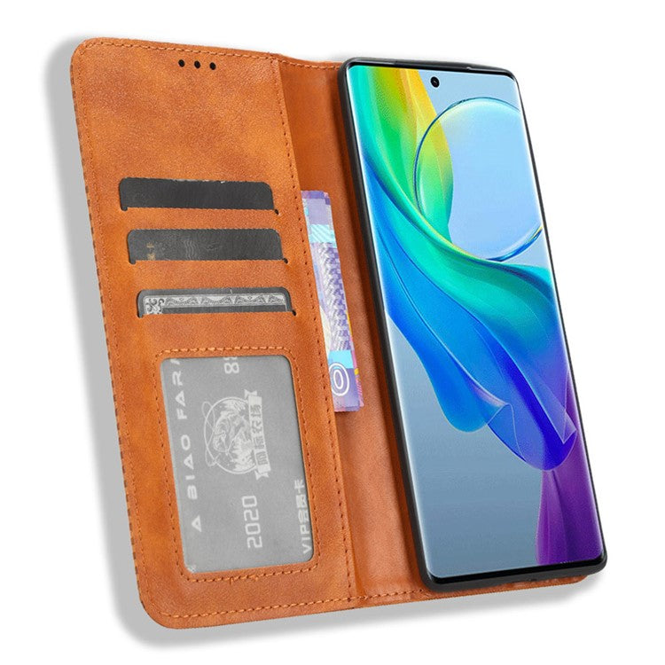 Wallet Leather Cover for vivo Y78+ 5G / Y78 5G / V29 Lite 5G Stand Wallet Retro Magnetic Closure Smartphone Case - Brown