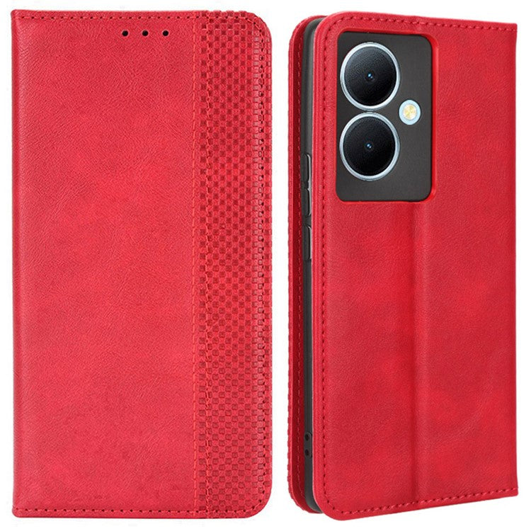 Wallet Leather Cover for vivo Y78+ 5G / Y78 5G / V29 Lite 5G Stand Wallet Retro Magnetic Closure Smartphone Case - Red