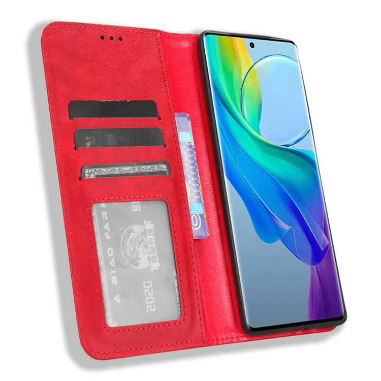 Wallet Leather Cover for vivo Y78+ 5G / Y78 5G / V29 Lite 5G Stand Wallet Retro Magnetic Closure Smartphone Case - Red