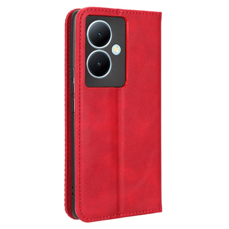 Wallet Leather Cover for vivo Y78+ 5G / Y78 5G / V29 Lite 5G Stand Wallet Retro Magnetic Closure Smartphone Case - Red