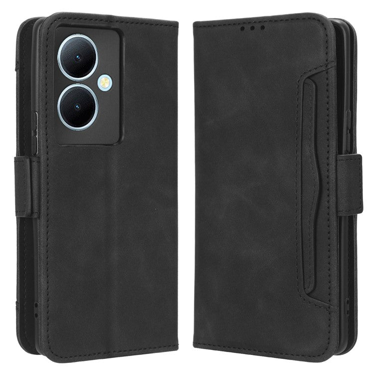 For vivo Y78+ 5G / Y78 5G / V29 Lite 5G Multiple Card Slots PU Leather Wallet Case Stand Phone Cover - Black