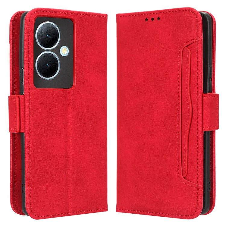 For vivo Y78+ 5G / Y78 5G / V29 Lite 5G Multiple Card Slots PU Leather Wallet Case Stand Phone Cover - Red