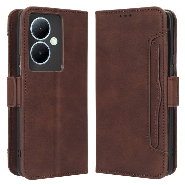 For vivo Y78+ 5G / Y78 5G / V29 Lite 5G Multiple Card Slots PU Leather Wallet Case Stand Phone Cover - Brown