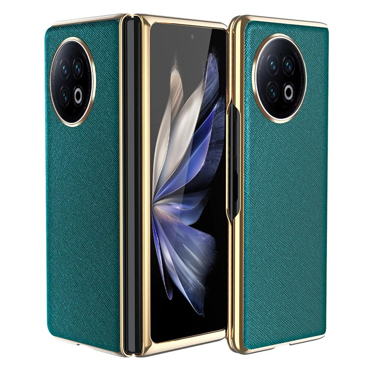 For vivo X Fold2 PU Leather+PC Phone Case Electroplating Frame Anti-Drop Protective Cover - Green