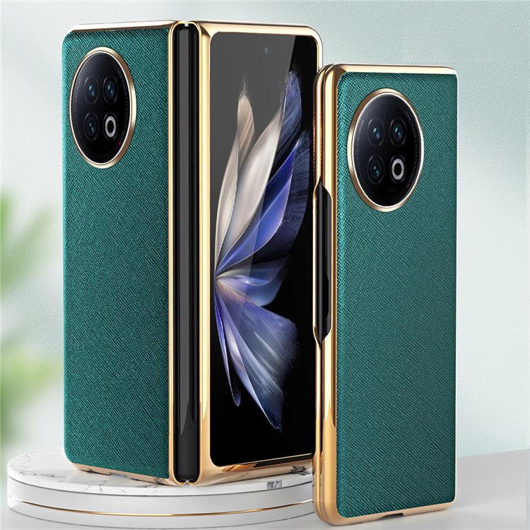 For vivo X Fold2 PU Leather+PC Phone Case Electroplating Frame Anti-Drop Protective Cover - Green