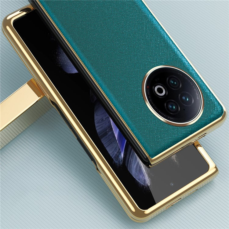 For vivo X Fold2 PU Leather+PC Phone Case Electroplating Frame Anti-Drop Protective Cover - Green