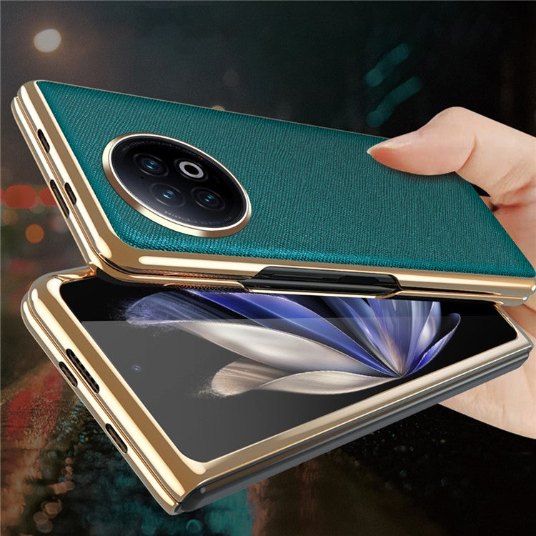 For vivo X Fold2 PU Leather+PC Phone Case Electroplating Frame Anti-Drop Protective Cover - Green