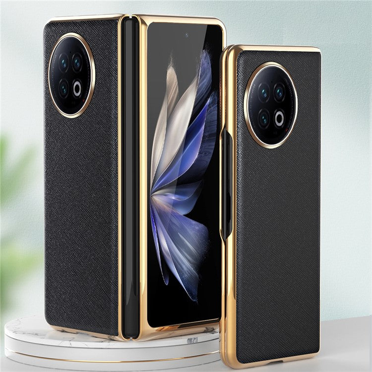 For vivo X Fold2 PU Leather+PC Phone Case Electroplating Frame Anti-Drop Protective Cover - Black