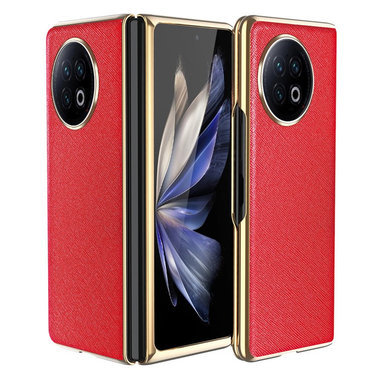 For vivo X Fold2 PU Leather+PC Phone Case Electroplating Frame Anti-Drop Protective Cover - Red