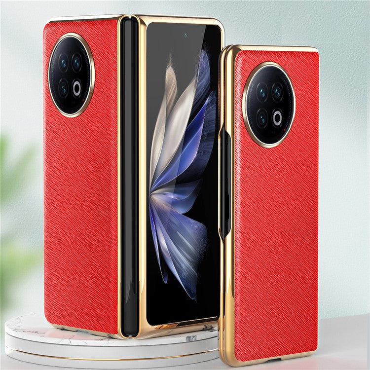 For vivo X Fold2 PU Leather+PC Phone Case Electroplating Frame Anti-Drop Protective Cover - Red