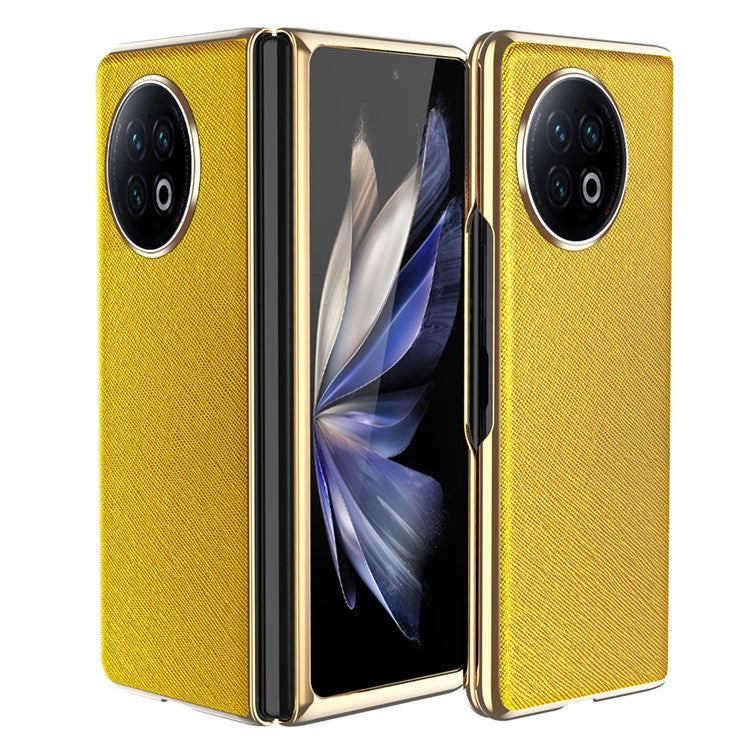 For vivo X Fold2 PU Leather+PC Phone Case Electroplating Frame Anti-Drop Protective Cover - Yellow