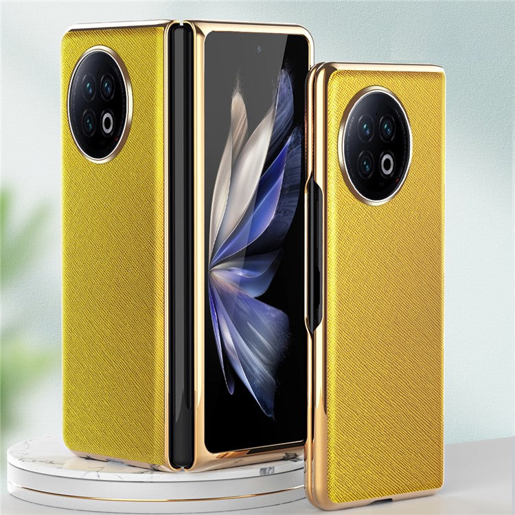 For vivo X Fold2 PU Leather+PC Phone Case Electroplating Frame Anti-Drop Protective Cover - Yellow