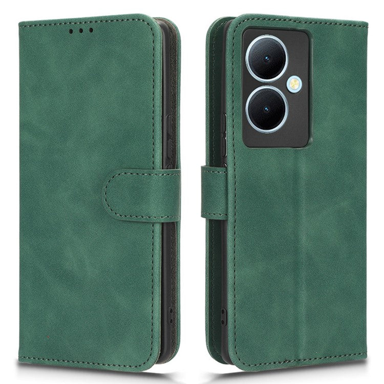 For vivo Y78+ 5G Skin-touch PU Leather Phone Cover Wallet Stand Full Protection Case - Green